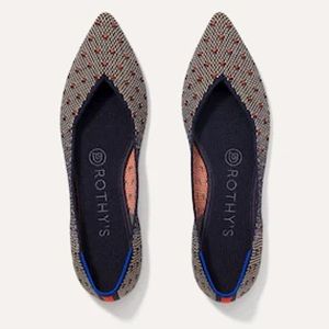 Rothy's Limited Edition The Point in Coral Dots Blue Flats